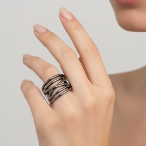Gunmetal Crisscross Stretch Ring | Edgy Industrial Band
